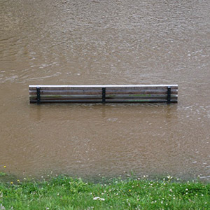 Flooded park bench